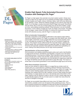 WHITE PAPER Enable High Speed, Fully Automated Document Creation with Datalogics DL Pager™