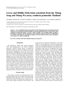 Lower and Middle Ordovician Conodonts from the Thung Song and Thung Wa Areas, Southern Peninsular Thailand