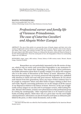 Professional Career and Family Life... of Viennese Primadonnas