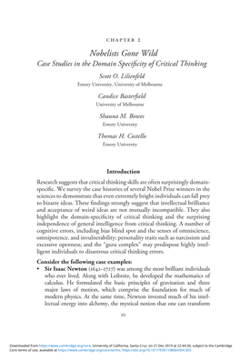 Nobelists Gone Wild Case Studies in the Domain Speciﬁcity of Critical Thinking Scott O