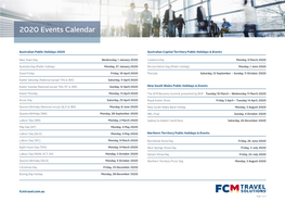 2020 Events Calendar