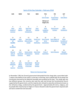 Saint of the Day Calendar – February 2018