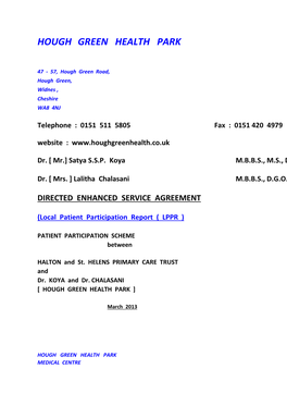 Hough Green PPG Report 2012/13