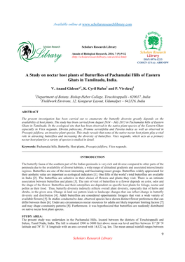 A Study on Nectar Host Plants of Butterflies of Pachamalai Hills of Eastern Ghats in Tamilnadu, India