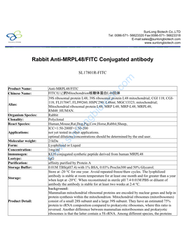 Rabbit Anti-MRPL48/FITC Conjugated Antibody-SL17801R-FITC