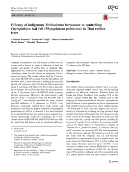 Efficacy of Indigenous Trichoderma Harzianum in Controlling Phytophthora Leaf Fall (Phytophthora Palmivora) in Thai Rubber Trees