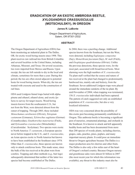 Eradication of an Exotic Ambrosia BEETLE, Xylosandrus Crassiusculus (Motschulsky), in Oregon James R