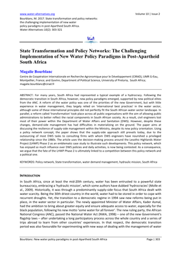 The Challenging Implementation of New Water Policy Paradigms in Post-Apartheid South Africa