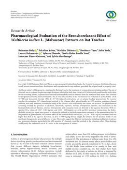 Pharmacological Evaluation of the Bronchorelaxant Effect of Waltheria Indica L