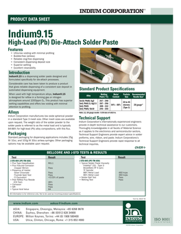 Indium9.15 High-Lead (Pb) Die-Attach