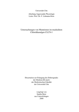 Untersuchungen Von Mutationen Im Muskulären Chloridkanalgen CLCN-1