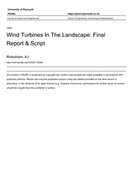 Wind Turbines in the Landscape: Final Report & Script