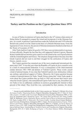 Turkey and Its Position on the Cyprus Question Since 1974