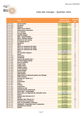 Liste Des Mangas - Quartier Libre