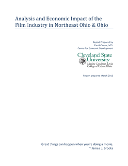 Analysis and Economic Impact of the Film Industry in Northeast Ohio & Ohio