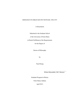 Ideology in Urban South Vietnam, 1950-1975 A