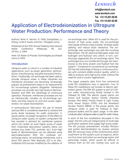 Application of Electrodeionization in Ultrapure Water Production