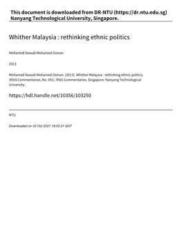 Rethinking Ethnic Politics