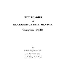 LECTURE NOTES on PROGRAMMING & DATA
