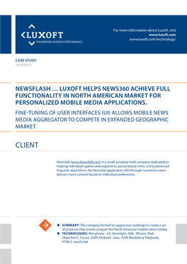 Newsflash Luxoft Helps 360 Achieve Full Functionality Case Study Of