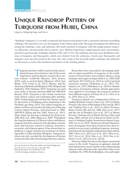 UNIQUE RAINDROP PATTERN of TURQUOISE from HUBEI, CHINA Ling Liu, Mingxing Yang, and Yan Li