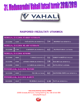 Futsal-Turnir-Rezultati Četvrtak ,Najava Petak, Subota, Cela Nedelja