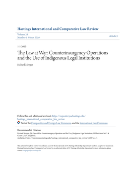 The Law at War: Counterinsurgency Operations and the Use of Indigenous Legal Institutions Richard Morgan