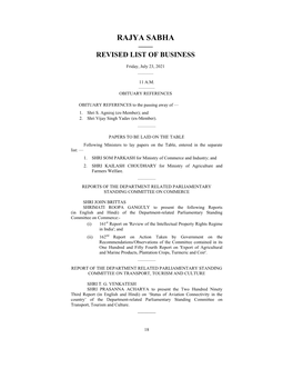 Rajya Sabha —— Revised List of Business