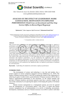 Analysis of the Effect of Leadershop, Work