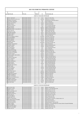 2021 Yili Zorunlu Personel Listesi