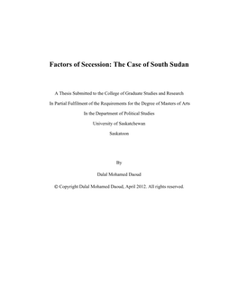Factors of Secession: the Case of South Sudan