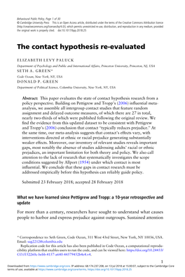 The Contact Hypothesis Re-Evaluated