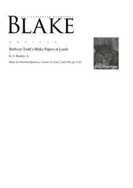 Ruthven Todd's Blake Papers at Leeds