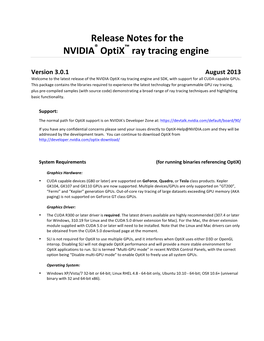 Release Notes for the NVIDIA Optix Ray Tracing Engine