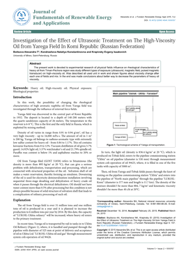 Investigation of the Effect of Ultrasonic Treatment on the High-Viscosity Oil from Yarega Field in Komi Republic