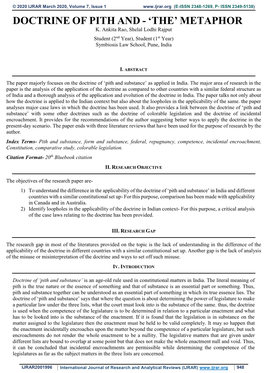 Doctrine of Pith and Substance- 'The' Metaphor