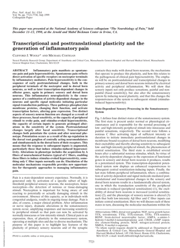 Transcriptional and Posttranslational Plasticity and the Generation of Inflammatory Pain