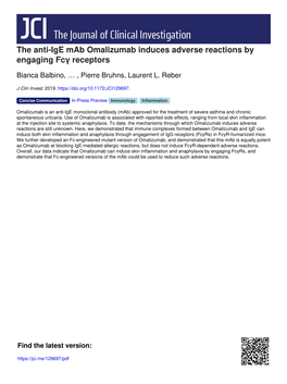 The Anti-Ige Mab Omalizumab Induces Adverse Reactions by Engaging Fcγ Receptors