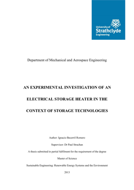 An Experimental Investigation of an Electrical Storage Heater in The