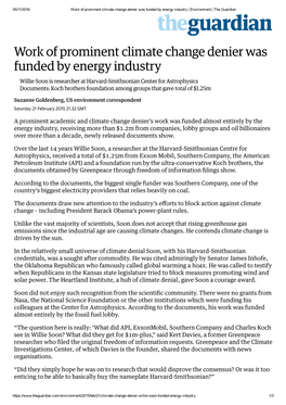 Work of Prominent Climate Change Denier Was Funded by Energy Industry | Environment | the Guardian