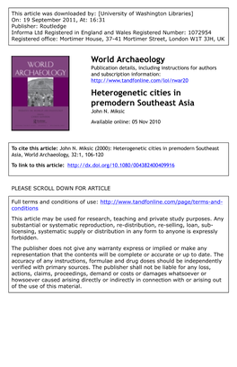 Heterogenetic Cities in Premodern Southeast Asia John N