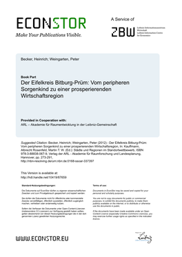 Der Eifelkreis Bitburg-Prüm: Vom Peripheren Sorgenkind Zu Einer Prosperierenden Wirtschaftsregion