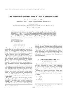 The Geometry of Minkowski Space in Terms of Hyperbolic Angles