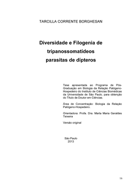Diversidade E Filogenia De Tripanossomatídeos Parasitas De Dípteros