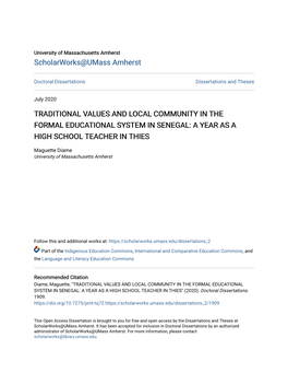 Traditional Values and Local Community in the Formal Educational System in Senegal: a Year As a High School Teacher in Thies