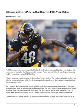 Pittsburgh Steelers Pick up Bud Dupree’