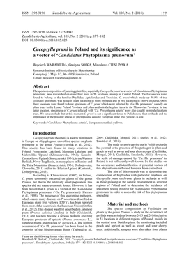 Cacopsylla Pruni in Poland and Its Significance As a Vector of ‘Candidatus Phytoplasma Prunorum’