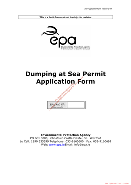 Dumping at Sea Permit Application Form