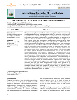 BOTRYOSPHAERIA TREE FUNGAL PATHOGENS and THEIR DIVERSITY Awendu A