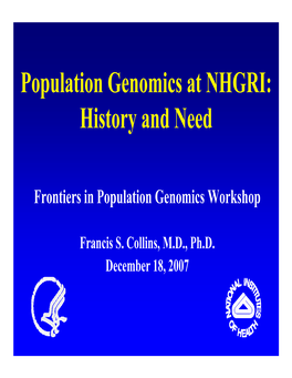 Population Genomics at NHGRI: History and Need